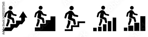 Man walking up stairs icon set for career growth and progress