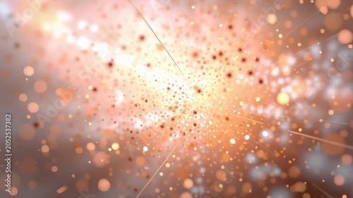 Golden sparkles burst from cosmic center. Faint rays radiate outward through hazy space. Particles glow warmly, swirling in dynamic motion. Perfect for energetic transitions or celestial themes