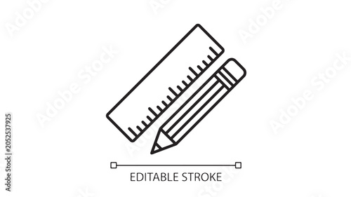 Pencil with Ruler and Editable Stroke Graphic Featuring Drawing, Design, Tool with Stationery and Sketch Elements for Line Art, Vector Projects