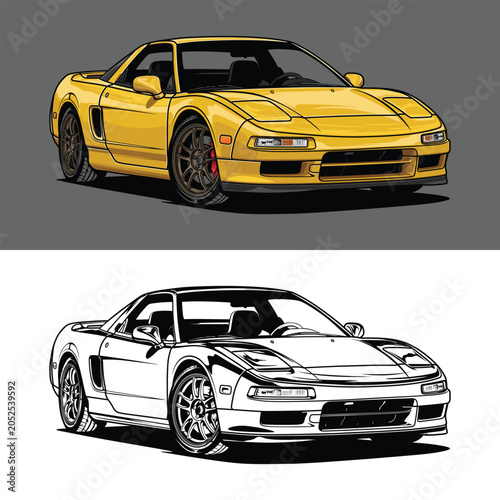 Bild auf Leinwand Yellow NSX-T Sports Car Vector Illustration Set