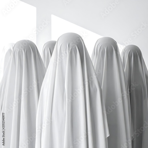 A group of white sheet ghostly figures standing together