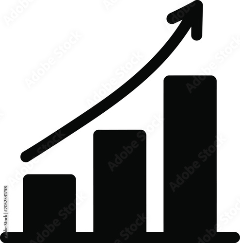 A black icon depicting a bar chart with an upward trending arrow indicating growth and success