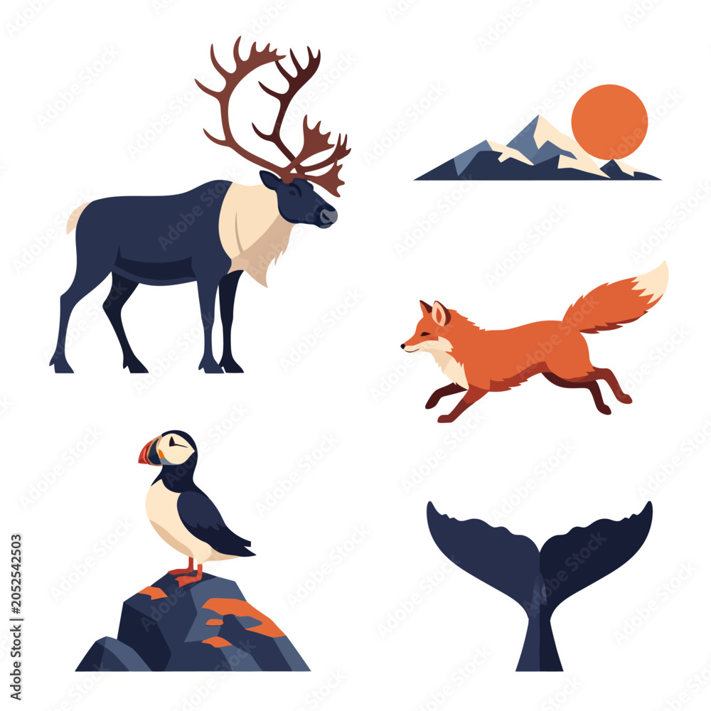 Obraz premium Collection of Arctic Animals and Nature Elements.