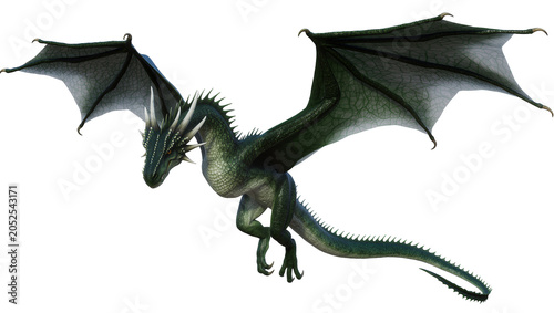 Foto Green dragon with large wings flying