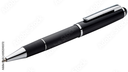 Photos Black ballpoint pen with chrome accents and textured grip