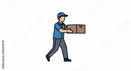 A person in uniform walks while carrying a parcel