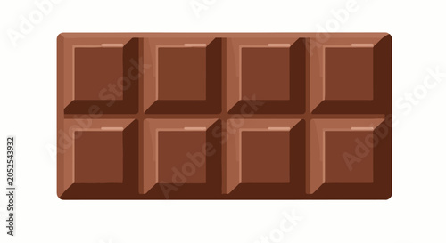 A rectangular bar of brown chocolate, segmented into eight individual squares