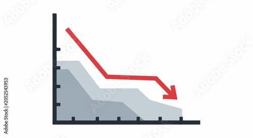 A red arrow points downwards on a graph, indicating a downward trend