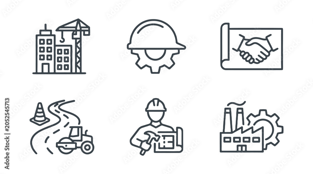 Fototapeta premium Construction and engineering line icons set