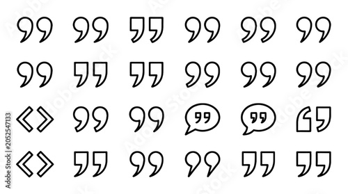 Set of quotation mark outline icons in black line style