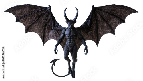 Foto Dark demon creature with large bat wings and horns