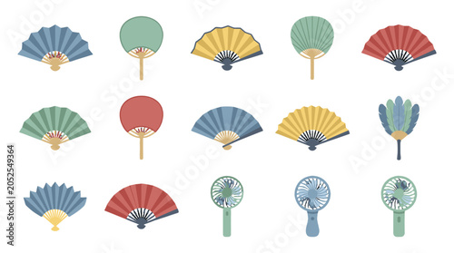 Collection of colorful traditional handheld fan vector icons