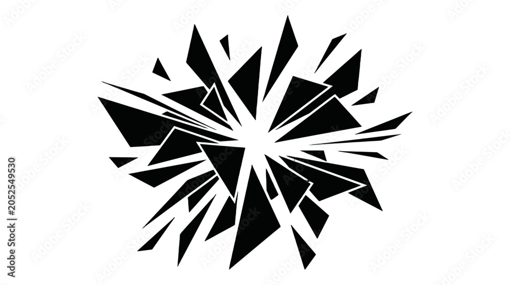 Obraz premium Abstract black shattered burst shape on white background