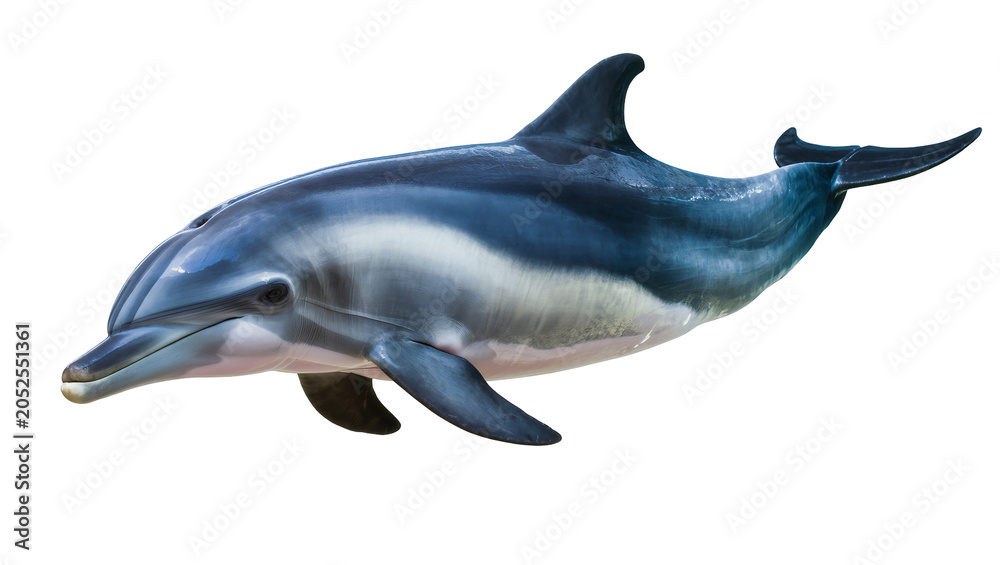 Fototapeta premium Dolphin swimming sleek body, blue and white coloration