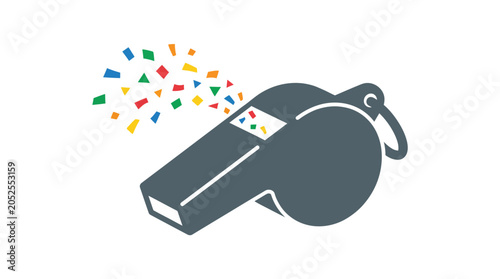 Fotografie Sports whistle with colorful confetti blowing out.