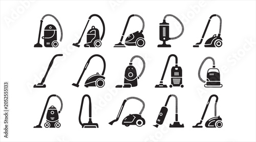 Vacuum Cleaner Icons Collection Featuring Canister Cleaning Appliances and Floor Care Equipment