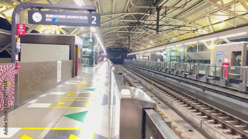 Outside Blok M MRT Station in Jakarta. Jakarta Mass Rapid Transit (MRT) is a first subway railroad transportation in Indonesia. 