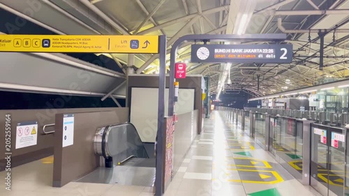 Outside Blok M MRT Station in Jakarta. Jakarta Mass Rapid Transit (MRT) is a first subway railroad transportation in Indonesia. 
