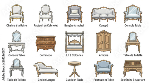 Bild auf Leinwand Collection of antique furniture pieces in a collage.