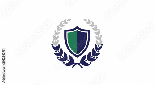 Shield logo with laurel wreath emblem.