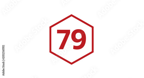 Red hexagon number seventy nine symbol.