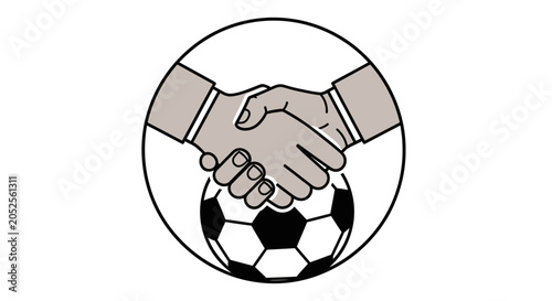 Handshake agreement on a soccer ball.