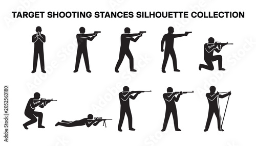 Schilderij op canvas Target Shooting Stances Silhouette Icon Sheet Collection.