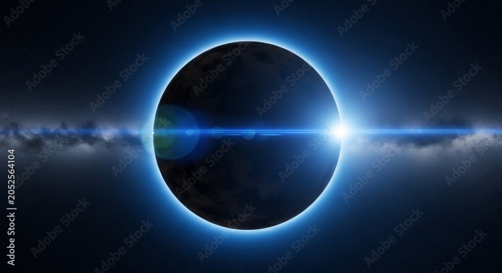 Fototapeta premium Solar Eclipse in Space with Bright Light and Clouds