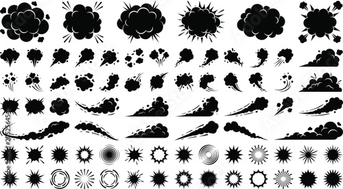 Quadro su tela Collection of various black explosion and burst graphic design elements on white
