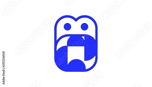 Fotografie Abstract blue character with open mouth and square shape inside