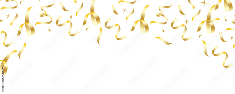 Fototapeta premium Gold Confetti Decorative Celebration Frame background. confetti explosion celebration party isolated on a black background. Falling golden ribbon for carnival, New Year, birthday