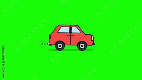 Car icon moves across a bright green screen for easy background removal tasks.