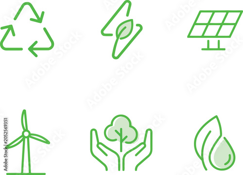 Bild auf Leinwand Eco sustainability icon set with recycling green energy and environmental protec