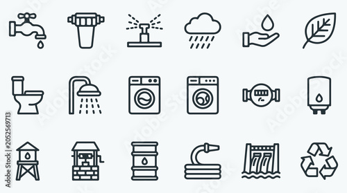 Fotografie Set of Water Supply and Plumbing Line Icons