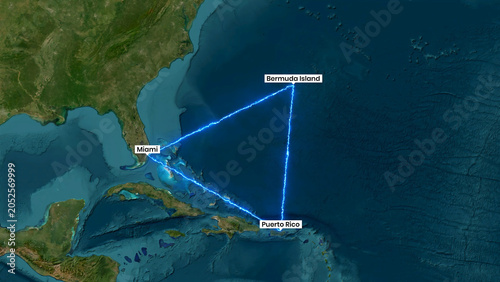 Konstfotografi The Bermuda Triangle region connecting Miami, Puerto Rico, and Bermuda Island wi