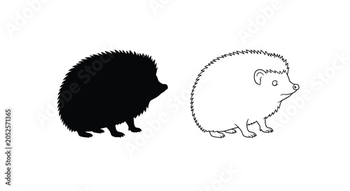 Fotografija Hedgehog Silhouette And Line Art Illustration On White Background Silhouette