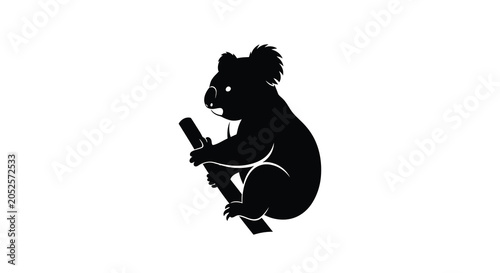 Fotografie Koala Clinging To Branch Black Silhouette marsupial