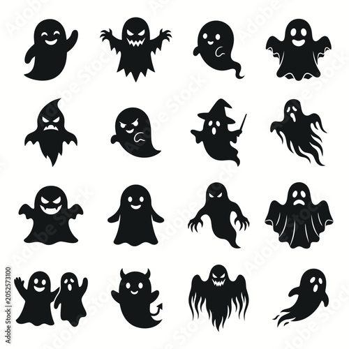 Halloween ghost silhouettes collection spooky vector graphics for seasonal designs
