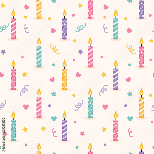 cute birthday candles pattern with love and star shape combination with cream color background