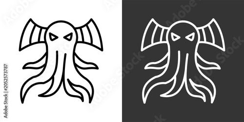 Bild auf Leinwand Cthulhu Black And White Icon Set Collection Pack Vector Illustration