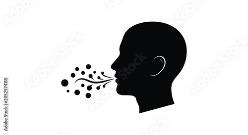 Foto Human head profile with emanating dots black silhouette