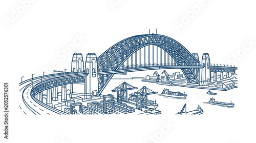 Sydney Harbour Bridge architectural sketch illustration.