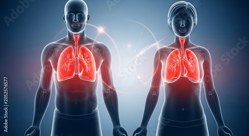 Human Anatomy Illustration of Male and Female Lungs and Respiratory System