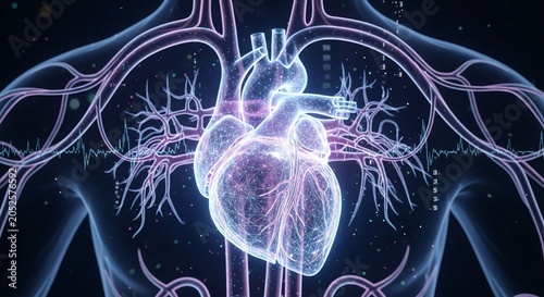 Glowing Heart Anatomy Illustration with Blood Vessels