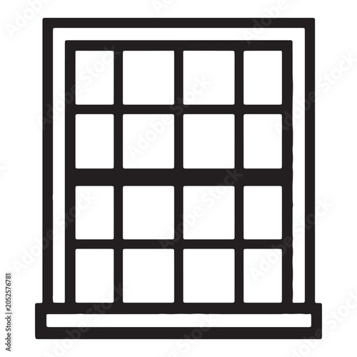 Minimalist black and white window grid icon with clean outline for modern design projects