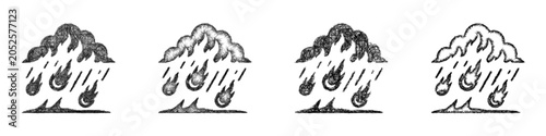 Schilderij op canvas Sketch black and white fire storm icon design set
