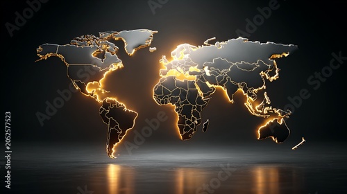 Glowing world map with intricate patterns against dark background