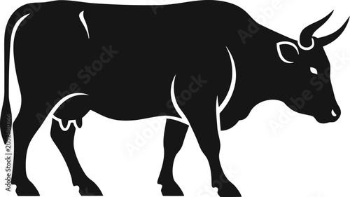 Foto Black and white silhouette of a dairy cow with a stark black graphic silhouette