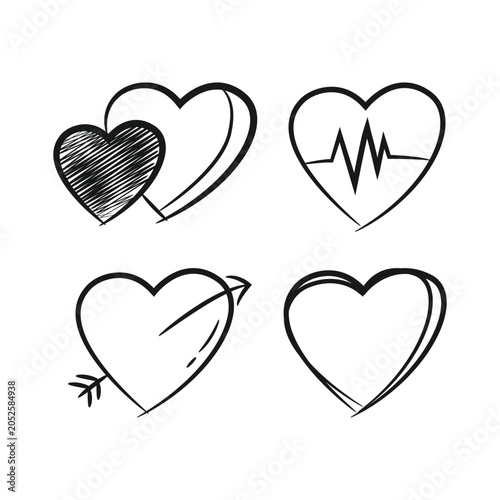 Collection doodle of hand drawn scribble hearts isolated on white background. Valentine card. Grunge hearts icons. scribble ink grunge heart shapes icons drawn with markers and crayons set.