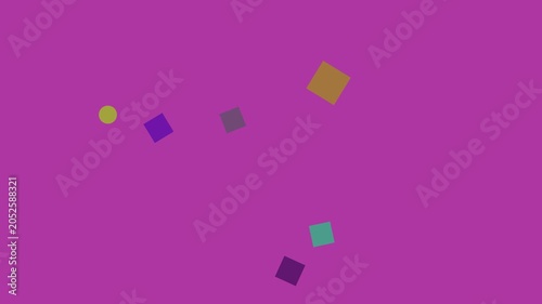 Geometric shapes dancing in abstract colorful motion against a vibrant striped background